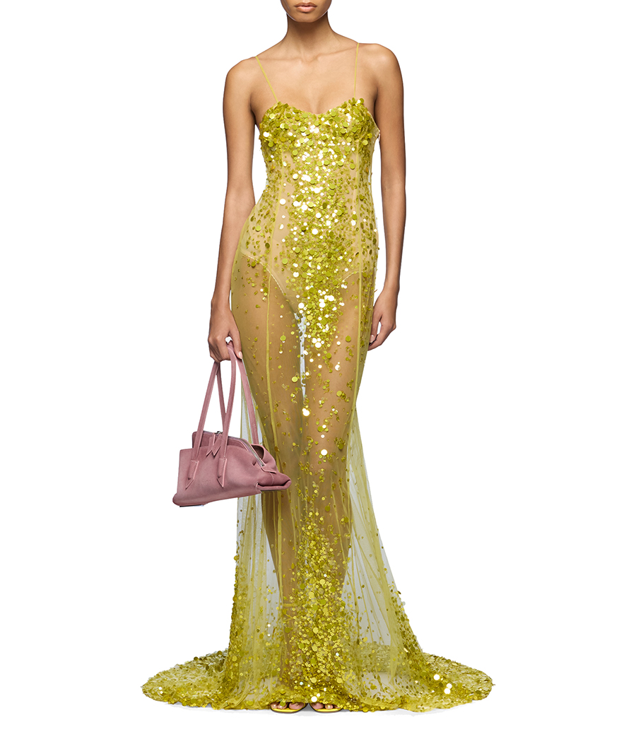 SEQUIN MESH LONG DRESS