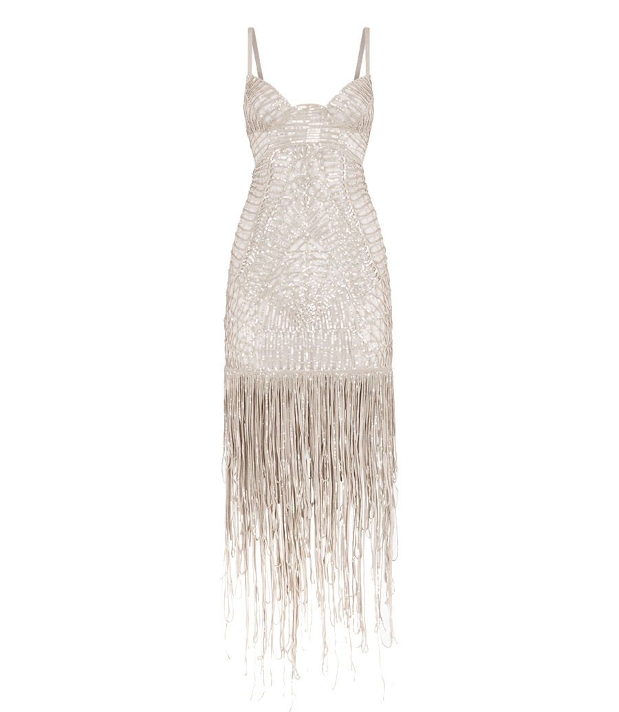 THE ATTICO - EMBELLISHED FRINGE MIDI DRESS
