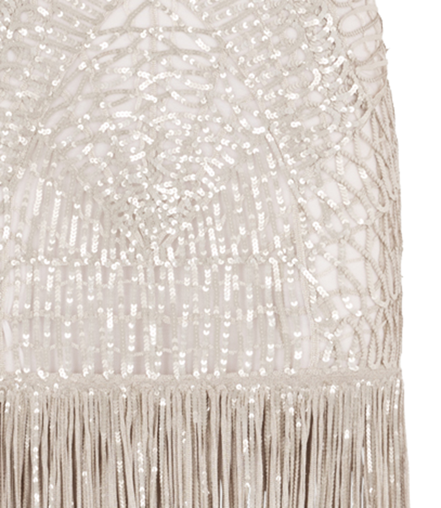 EMBELLISHED FRINGE MIDI DRESS