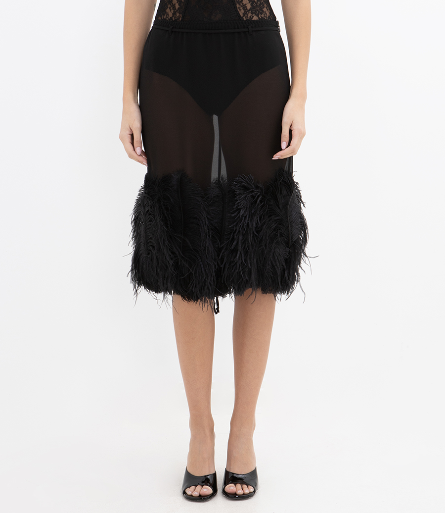 FEATHER DETAILED MIDI SKIRT