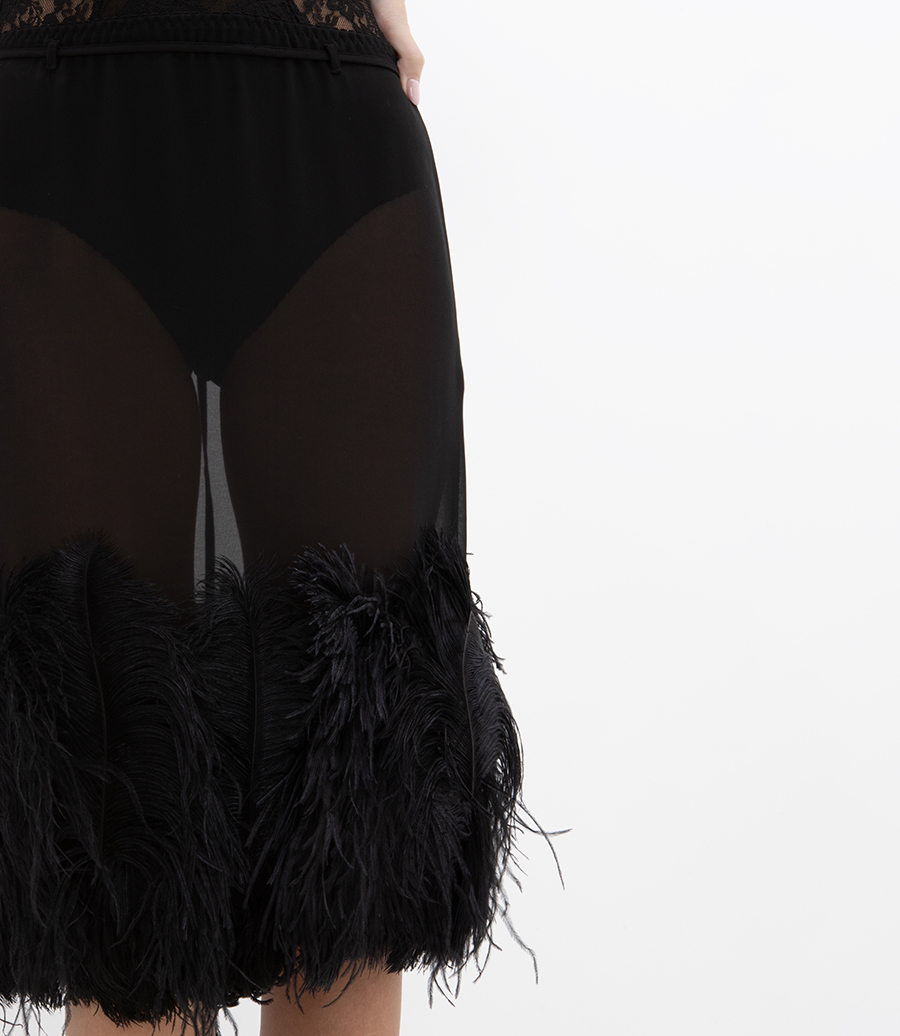 FEATHER DETAILED MIDI SKIRT