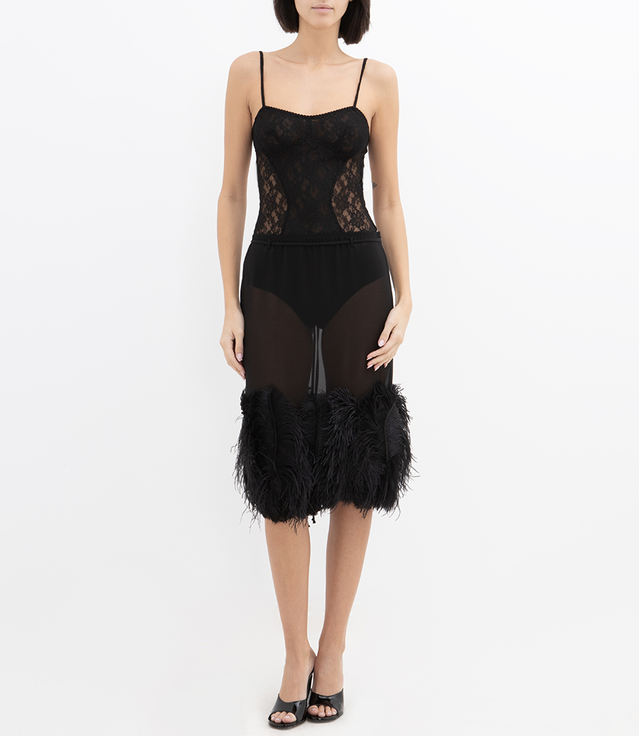 FEATHER DETAILED MIDI SKIRT