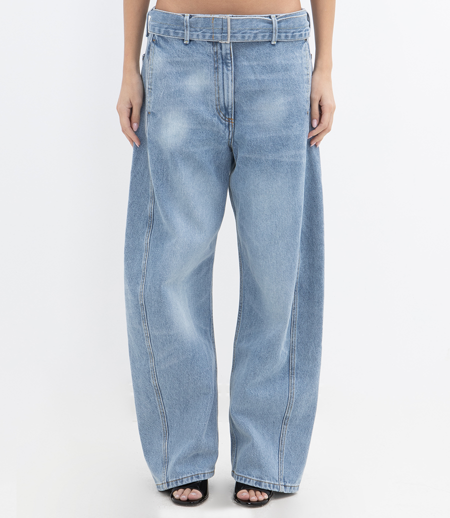 BELTED WIDE LEG DENIM PANTS