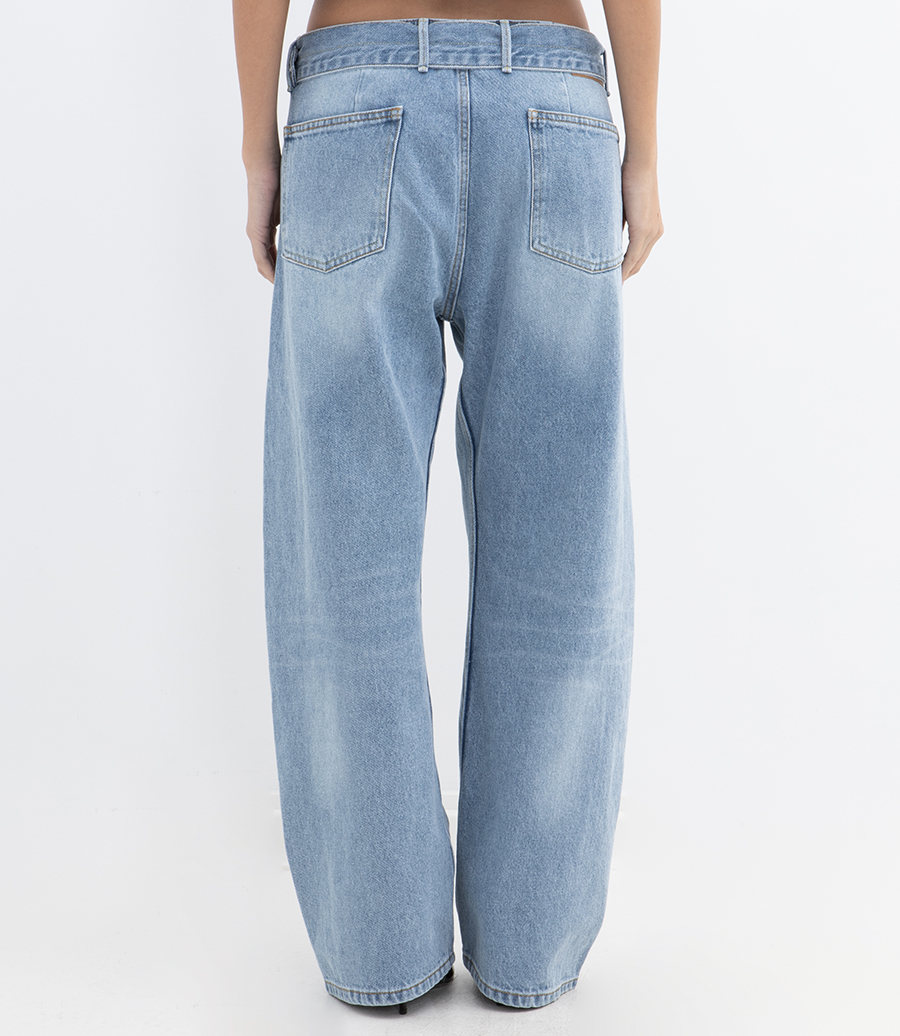 BELTED WIDE LEG DENIM PANTS
