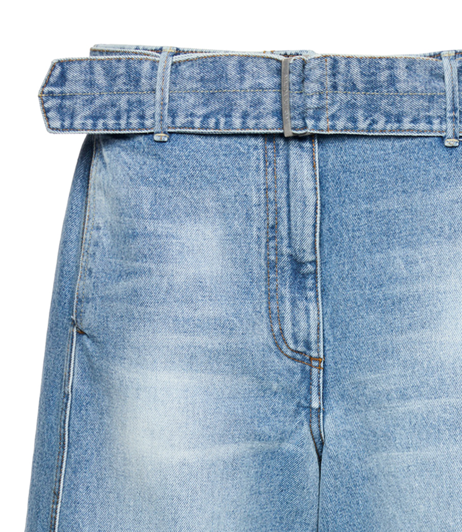BELTED WIDE LEG DENIM PANTS