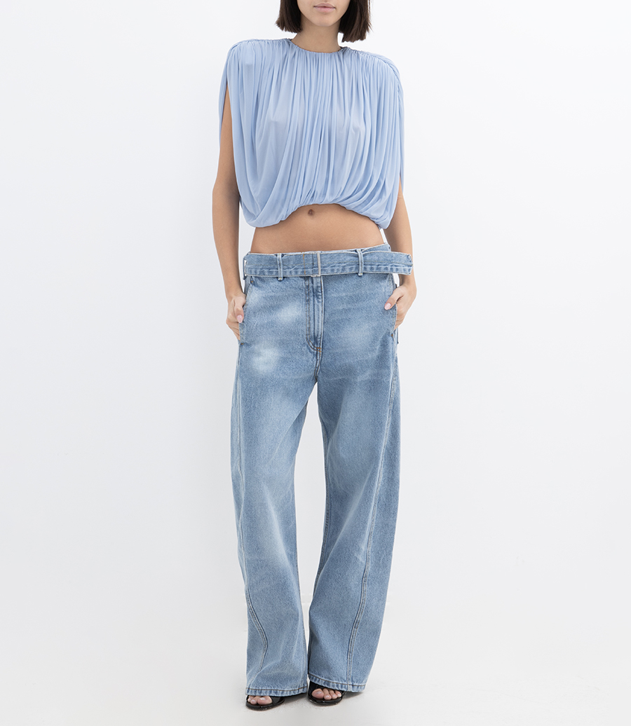 BELTED WIDE LEG DENIM PANTS