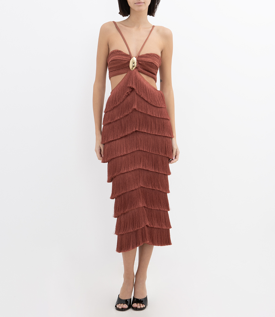 AMETHYST FRINGE MIDI DRESS