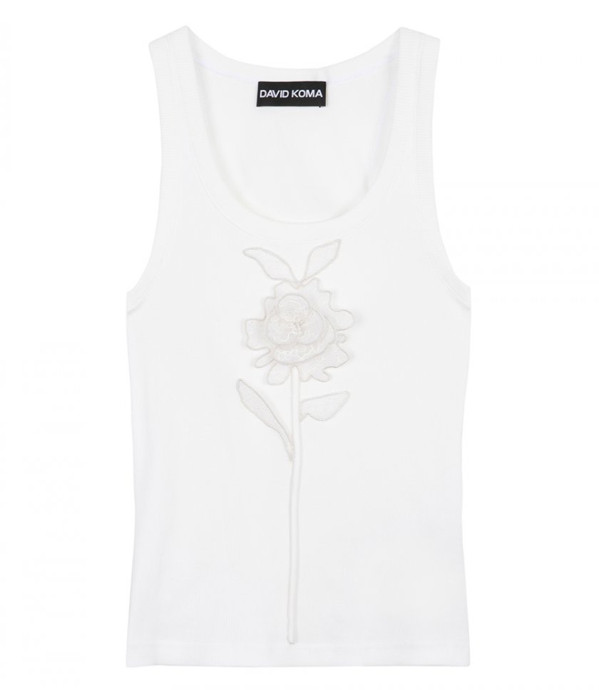 DAVID KOMA - LACE ROSE EMBROIDERED TANK TOP