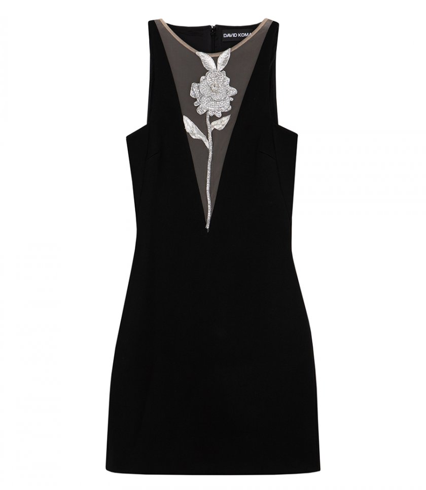 DAVID KOMA - CRYSTAL ROSE EMBROIDERED MINI DRESS