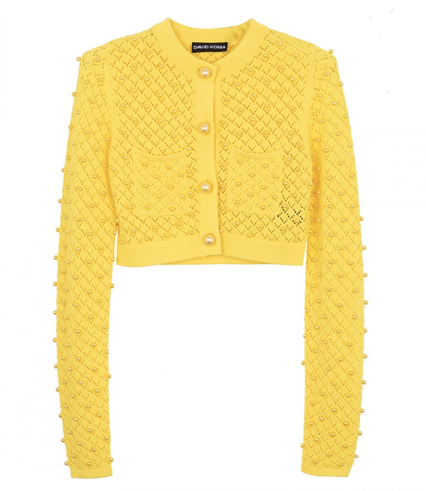DAVID KOMA - PEARL DETAIL CARDIGAN KNIT TOP