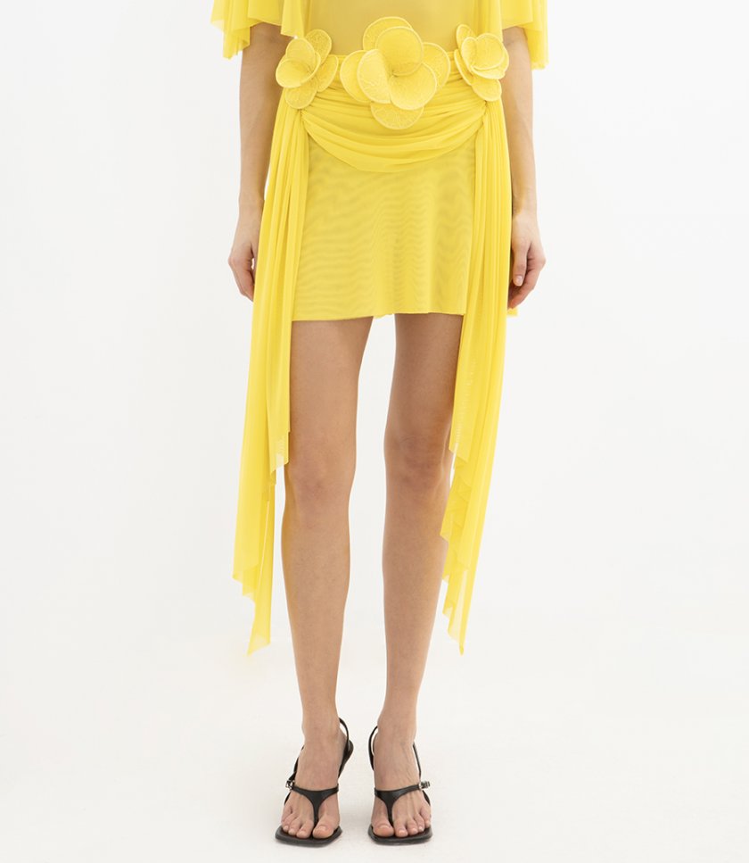 FLOWER EMBROIDERY DETAIL RUCHED MINI SKIRT