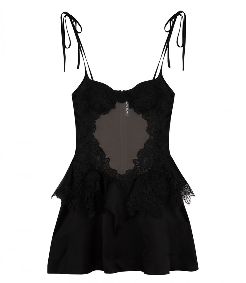 DAVID KOMA - LACE PEPLUM DETAIL MINI DRESS