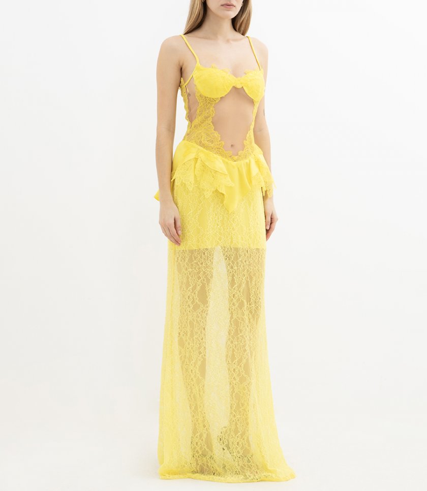 LACE PEPLUM LONG DRESS