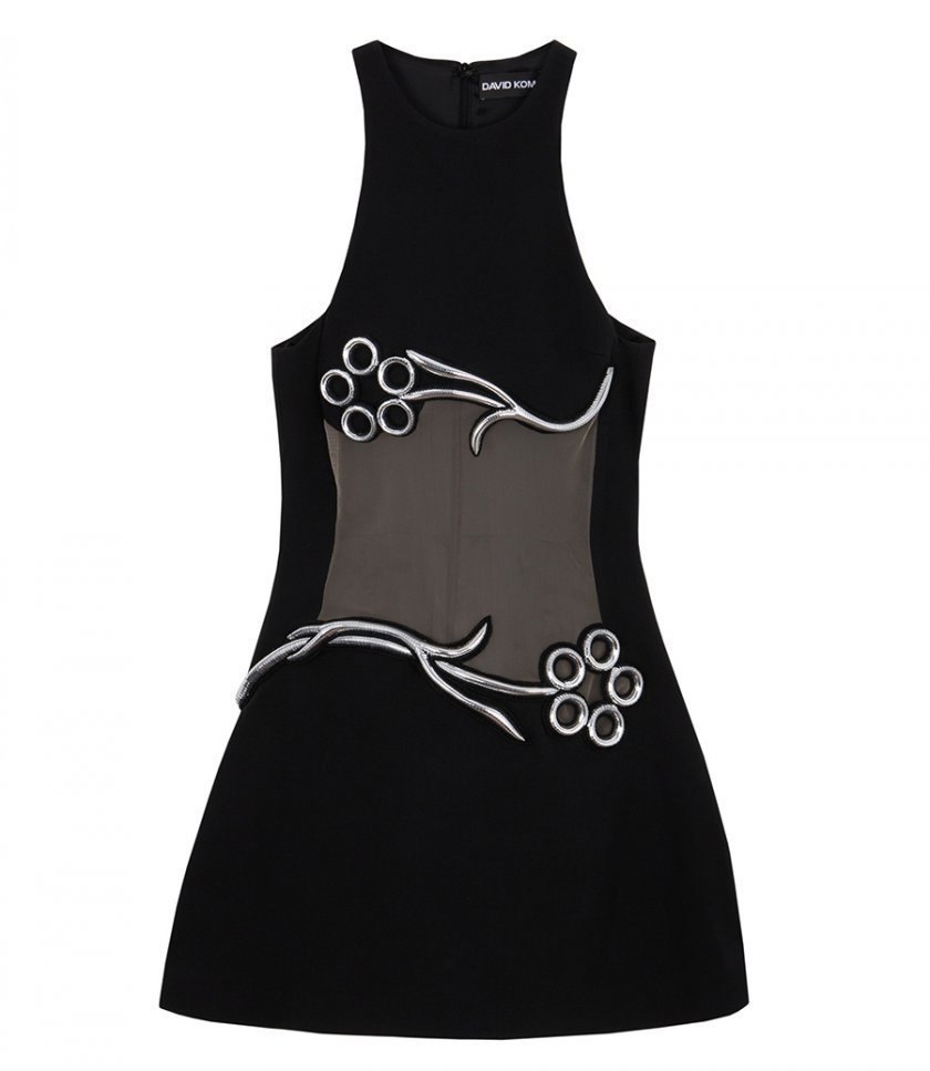 DAVID KOMA - METALLIC FLOWER DETAIL TULLE DRESS