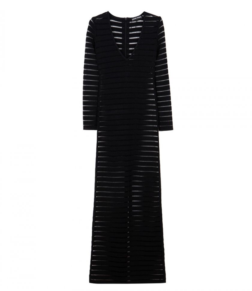 DAVID KOMA - CUTOUT STRIPED LONG SLEEVE KNIT GOWN