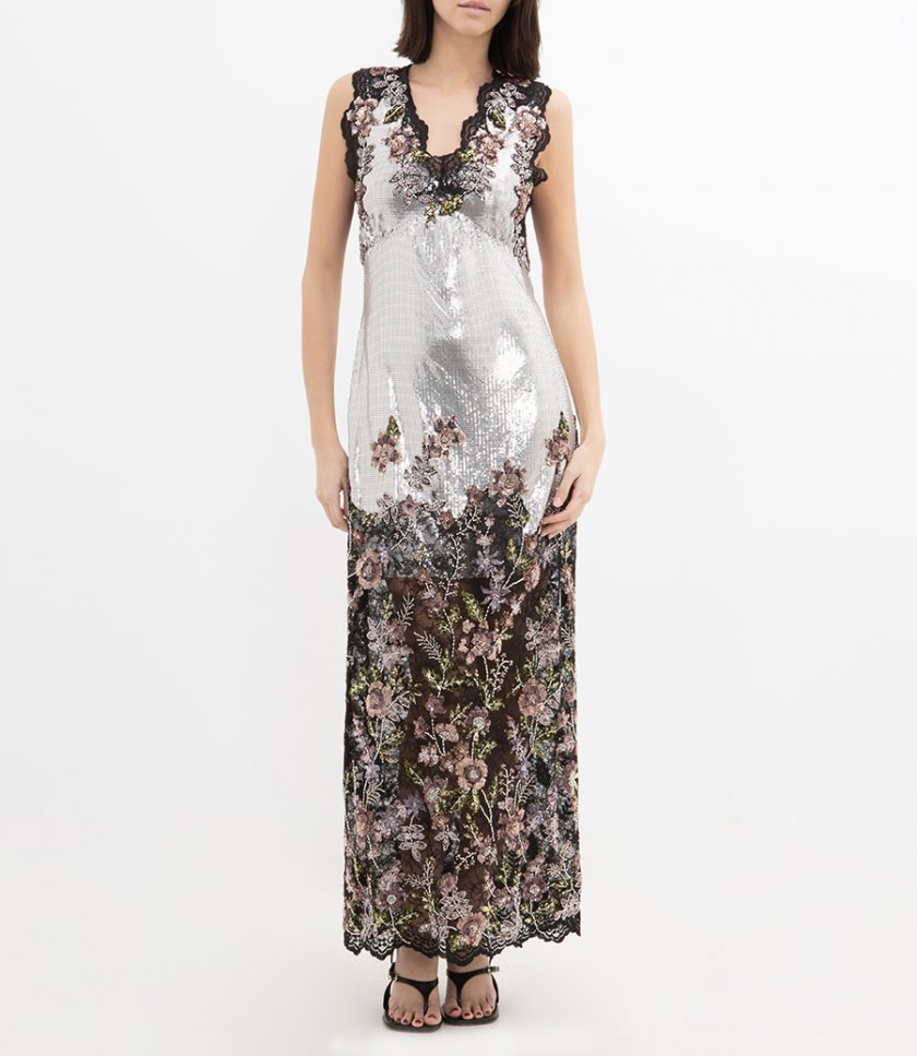 FLORAL EMBROIDERED SLEEVELESS DRESS