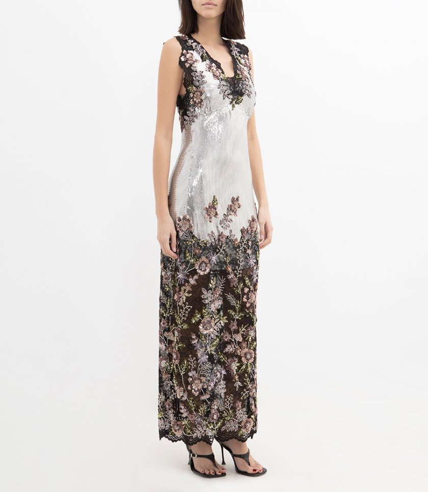FLORAL EMBROIDERED SLEEVELESS DRESS