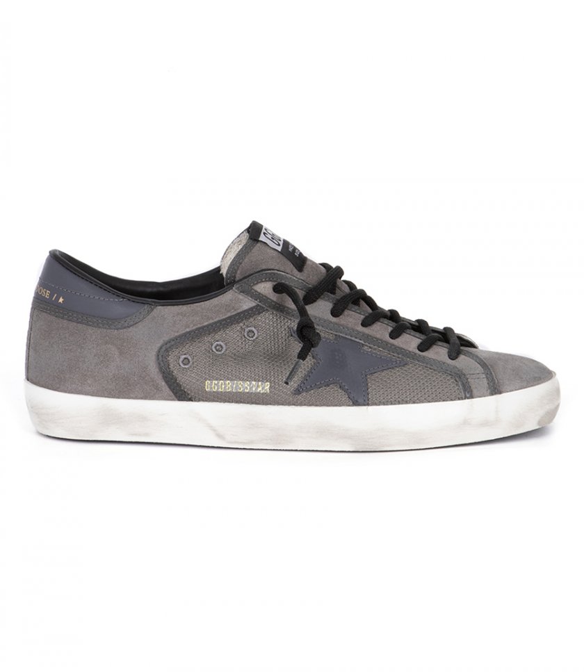 GOLDEN GOOSE  - GREY LEATHER STAR SUPER-STAR MESH
