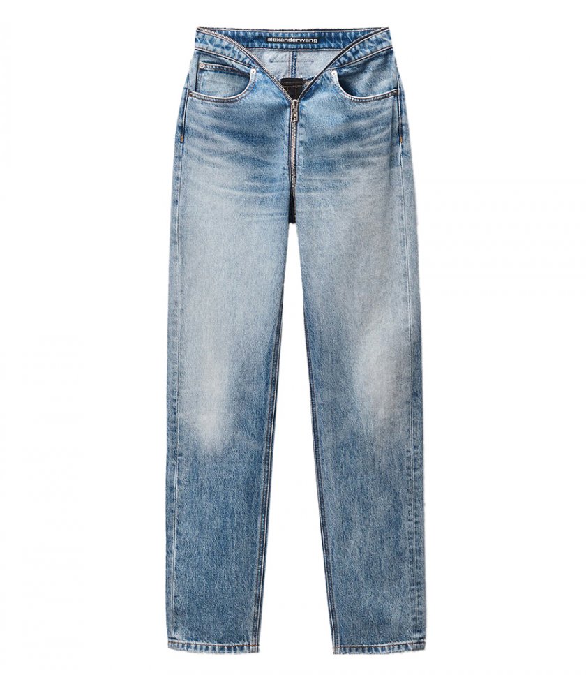 JEANS - DIPPED V ZIP WAISTBAND STRAIGHT LEG JEAN