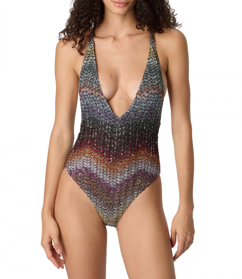ZIGZAG KNIT WITH SEQUINS ONE PIECE