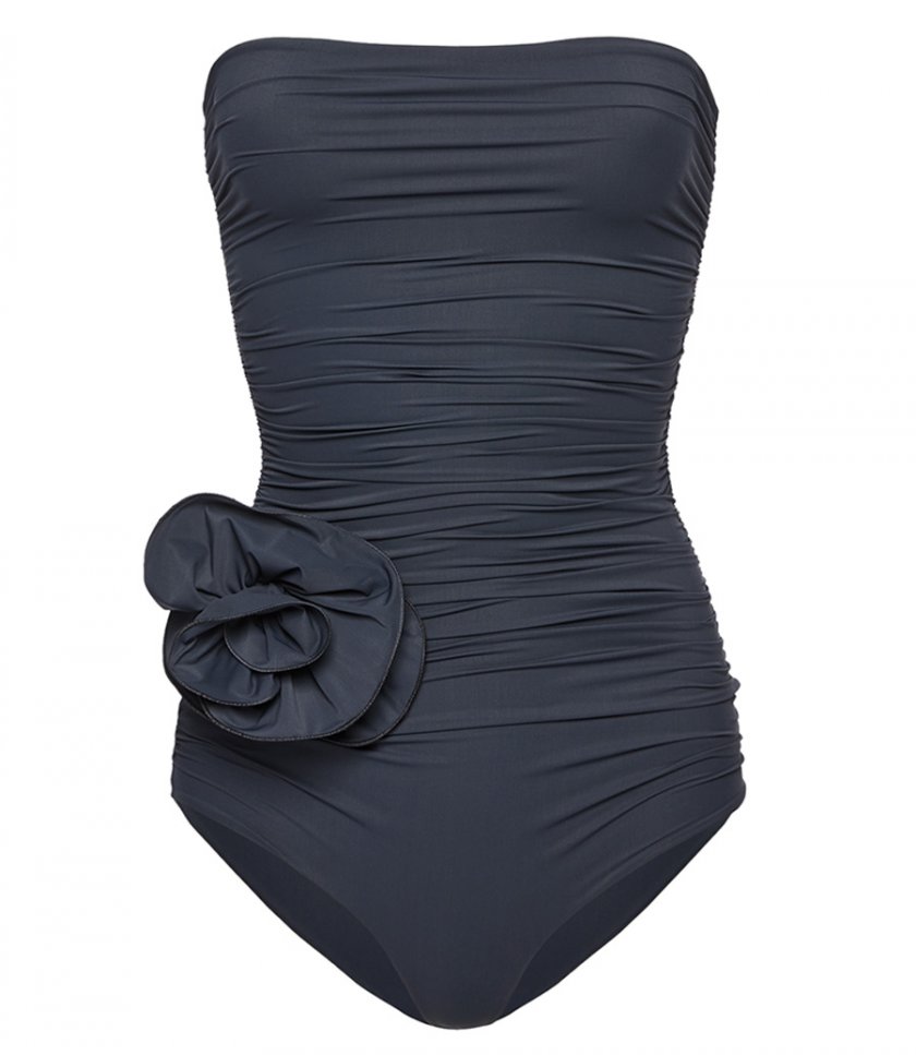 BEACHWEAR - FLOWER APPLIQUE STRAPLESS SWIMSUIT