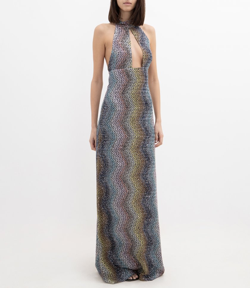 ZIGZAG PRINT SLEEVELESS LONG DRESS