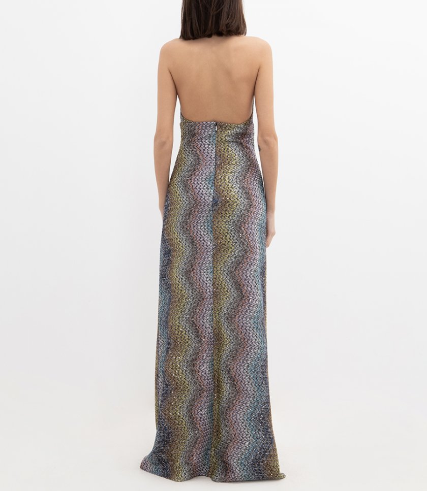 ZIGZAG PRINT SLEEVELESS LONG DRESS