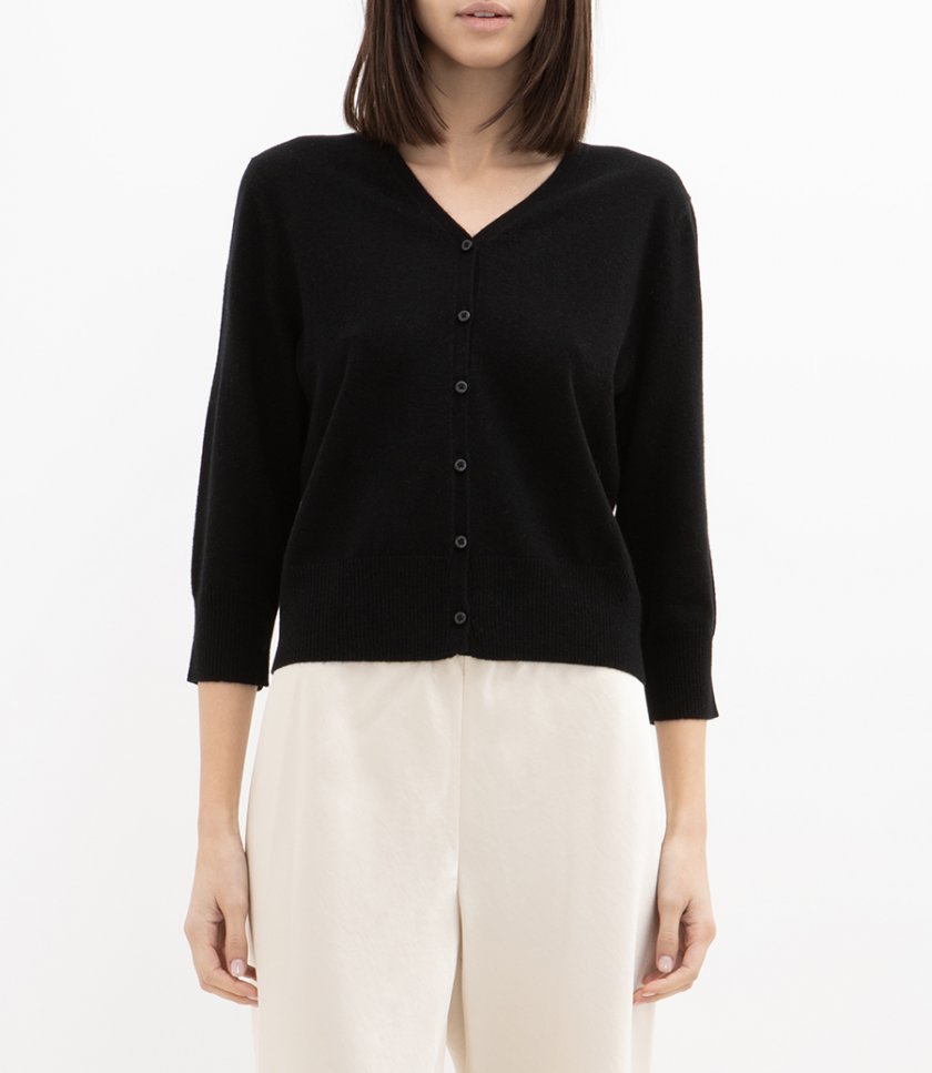 ELBOW SLEEVE V-NECK CARDIGAN