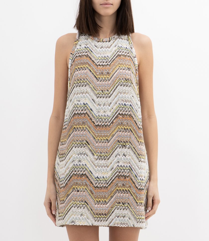 MEANDROS PATTERN SLEEVELESS SHORT DRESS