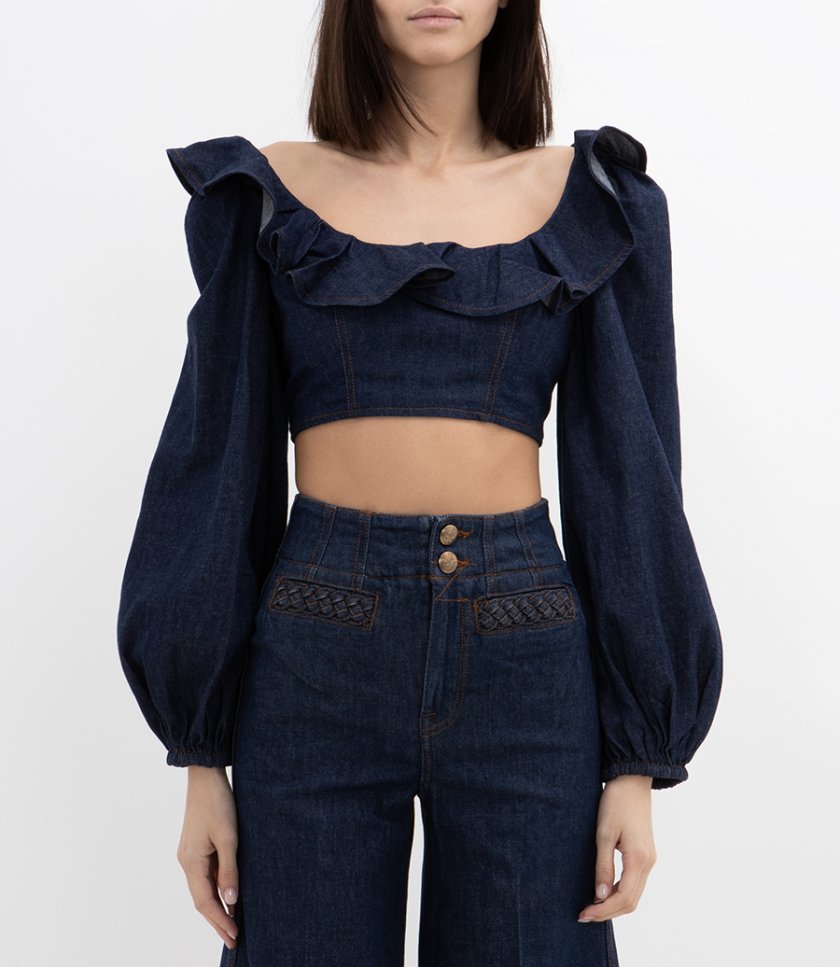 ASTER DENIM FRILL TOP