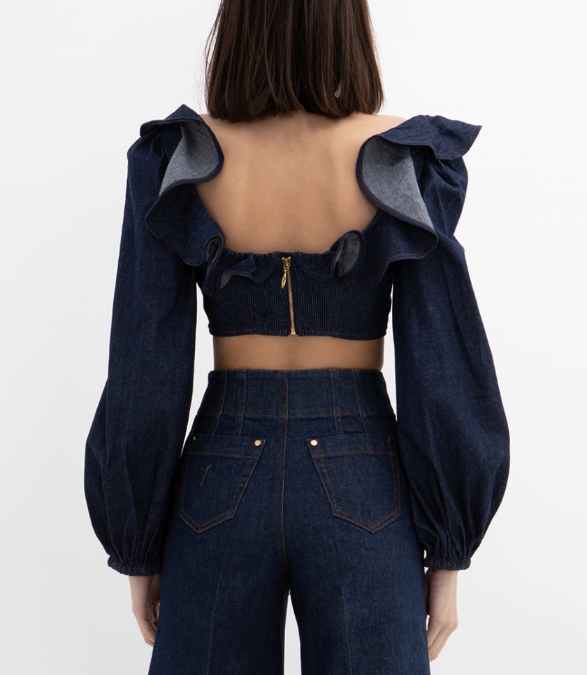 ASTER DENIM FRILL TOP