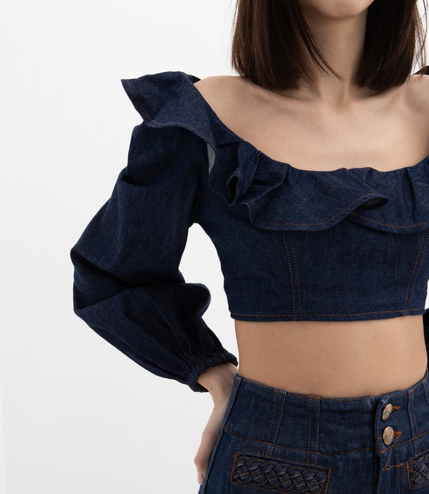 ASTER DENIM FRILL TOP