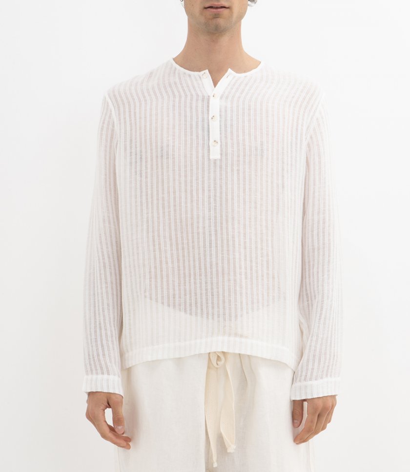 SHEER STRIPE WOVEN HENLEY