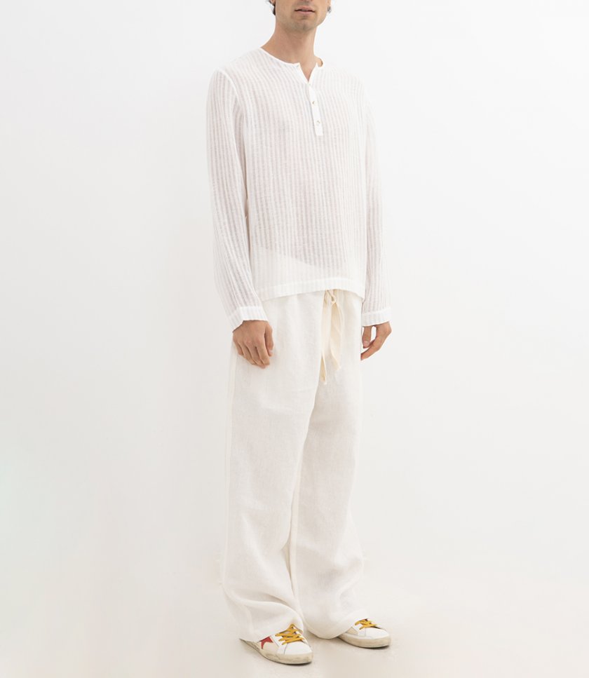 SHEER STRIPE WOVEN HENLEY