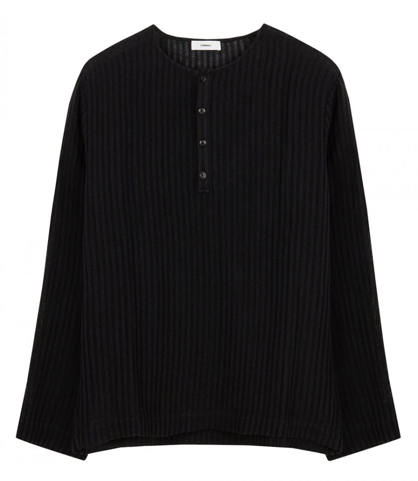 COMMAS - SHEER STRIPE WOVEN HENLEY