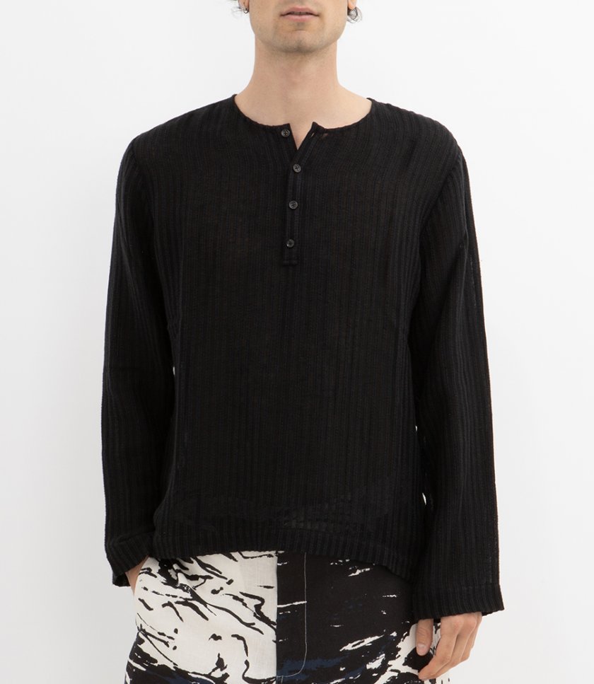 SHEER STRIPE WOVEN HENLEY