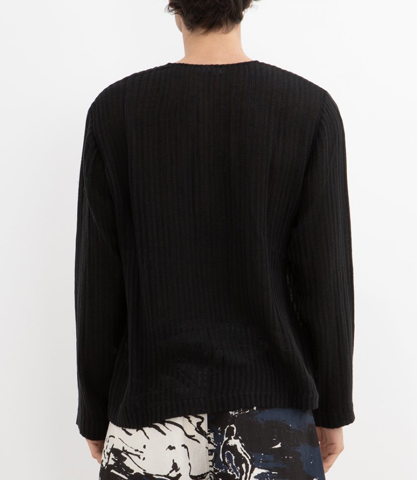 SHEER STRIPE WOVEN HENLEY