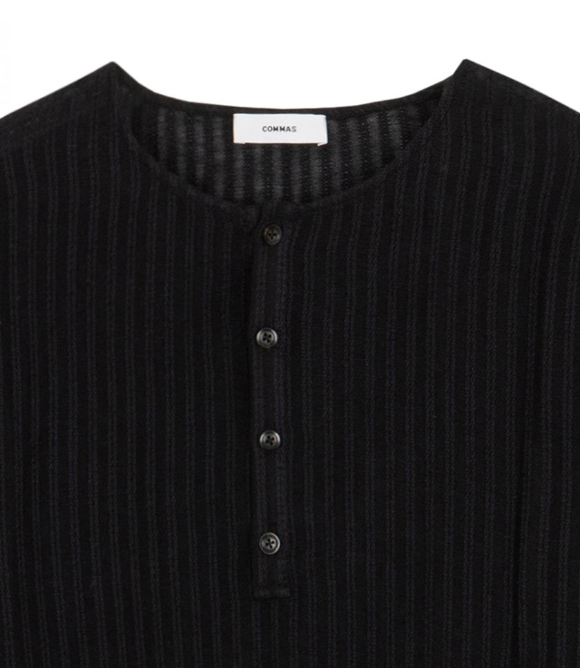 SHEER STRIPE WOVEN HENLEY