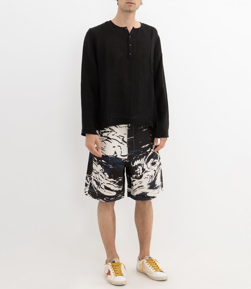 SHEER STRIPE WOVEN HENLEY