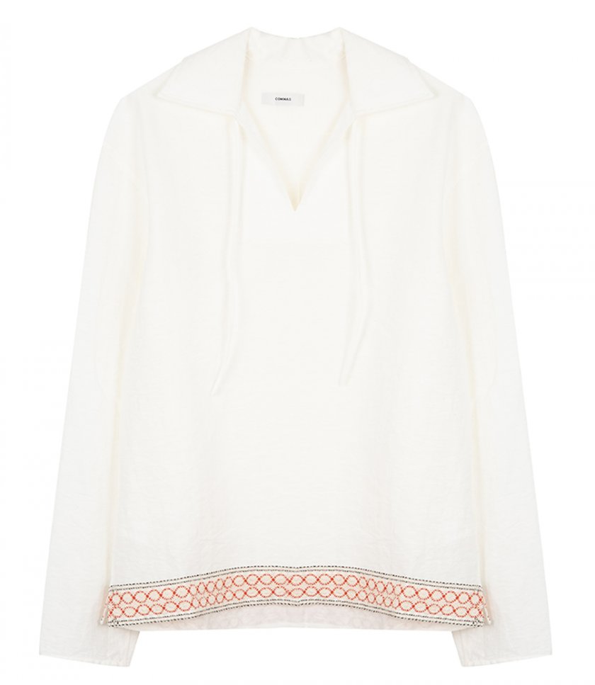 SHIRTS - CROCHET TRIM FRONT TIE SHIRT