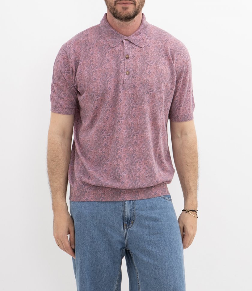 FLORAL PRINT KNITTED POLO S/S