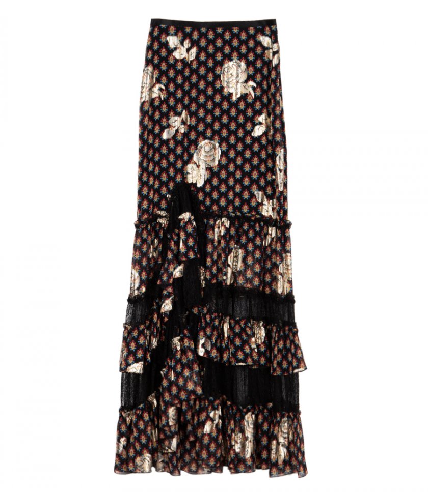 CLOTHES - MAXI SKIRT WITH FIL COUPE ROSES