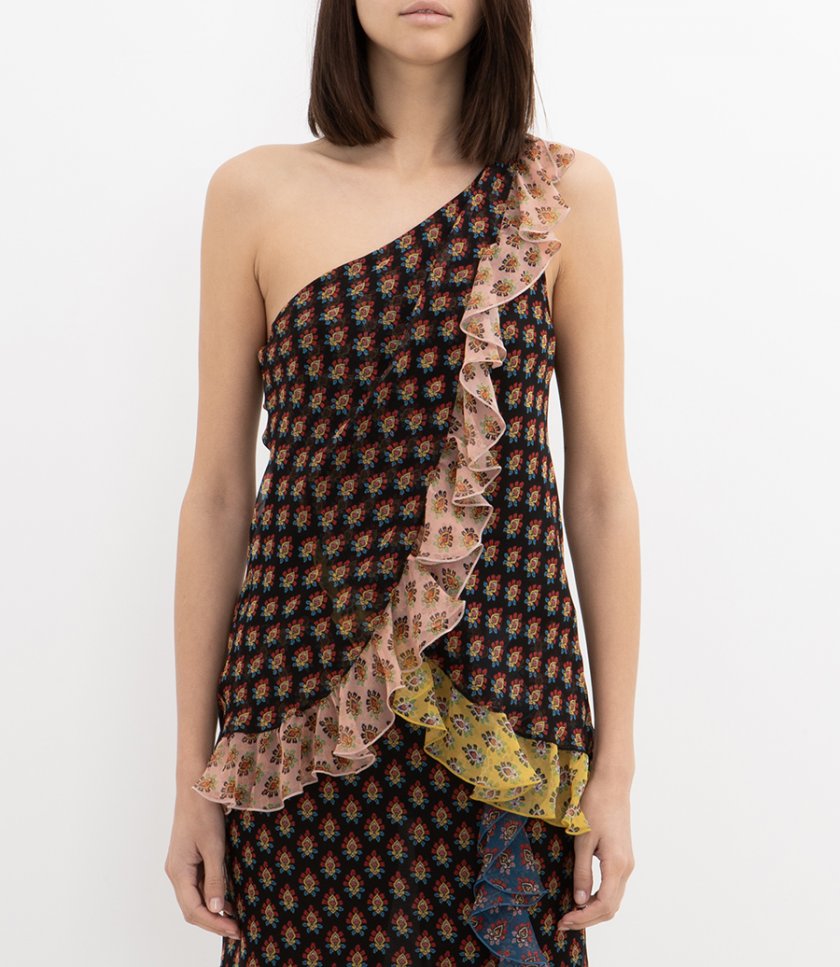 WOMENS ONE-SHOULDER TOP WITH RUFFLES