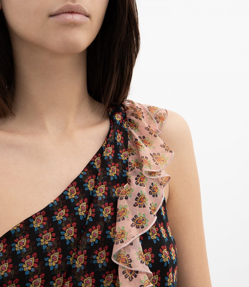 WOMENS ONE-SHOULDER TOP WITH RUFFLES