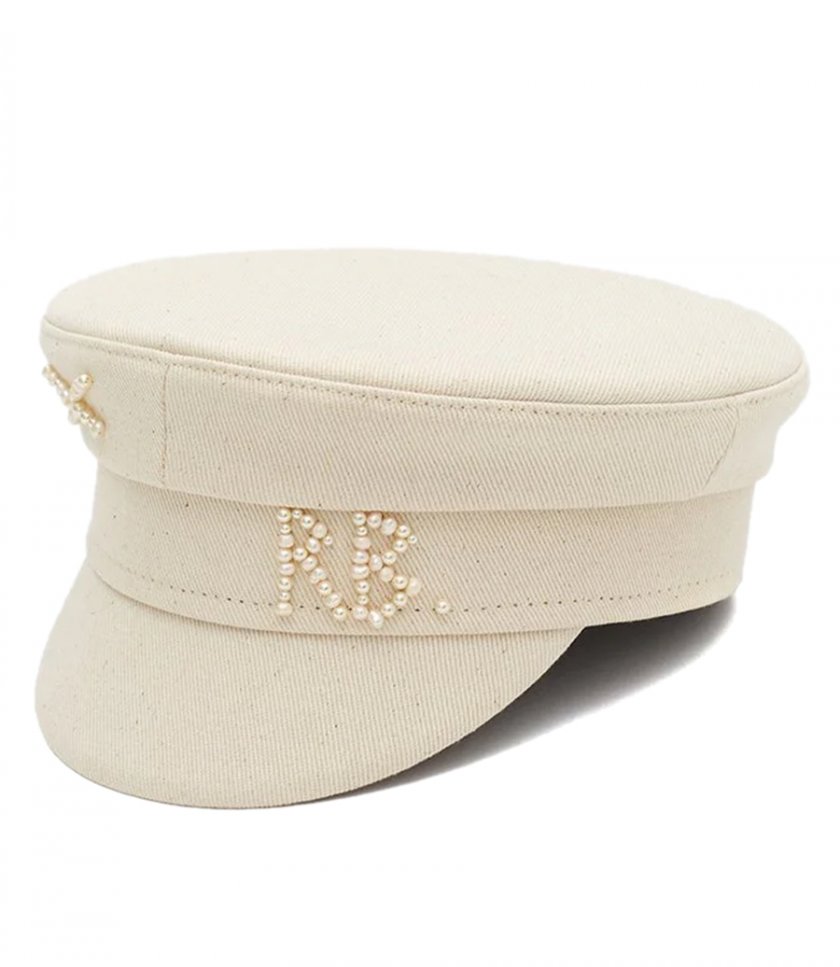 PEARLS EMBELLISHED BAKER BOY HAT