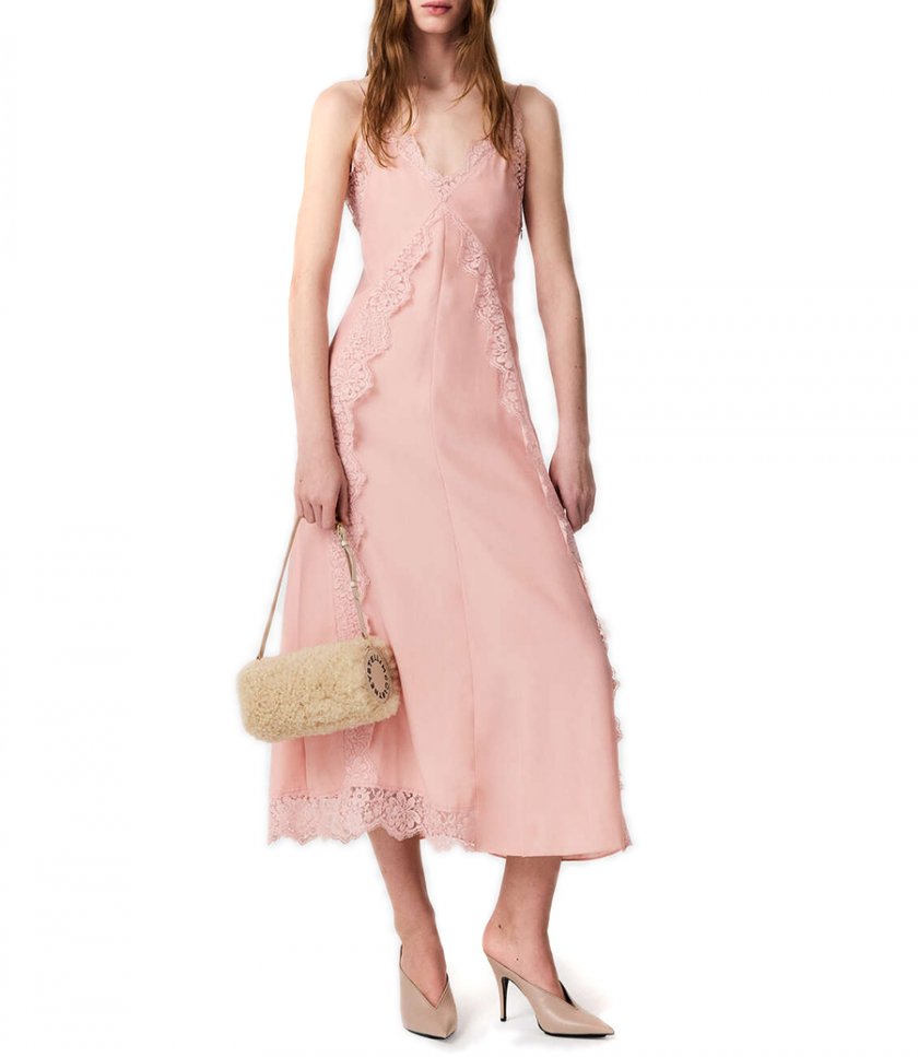 LACE TRIMMED MIDI DRESS