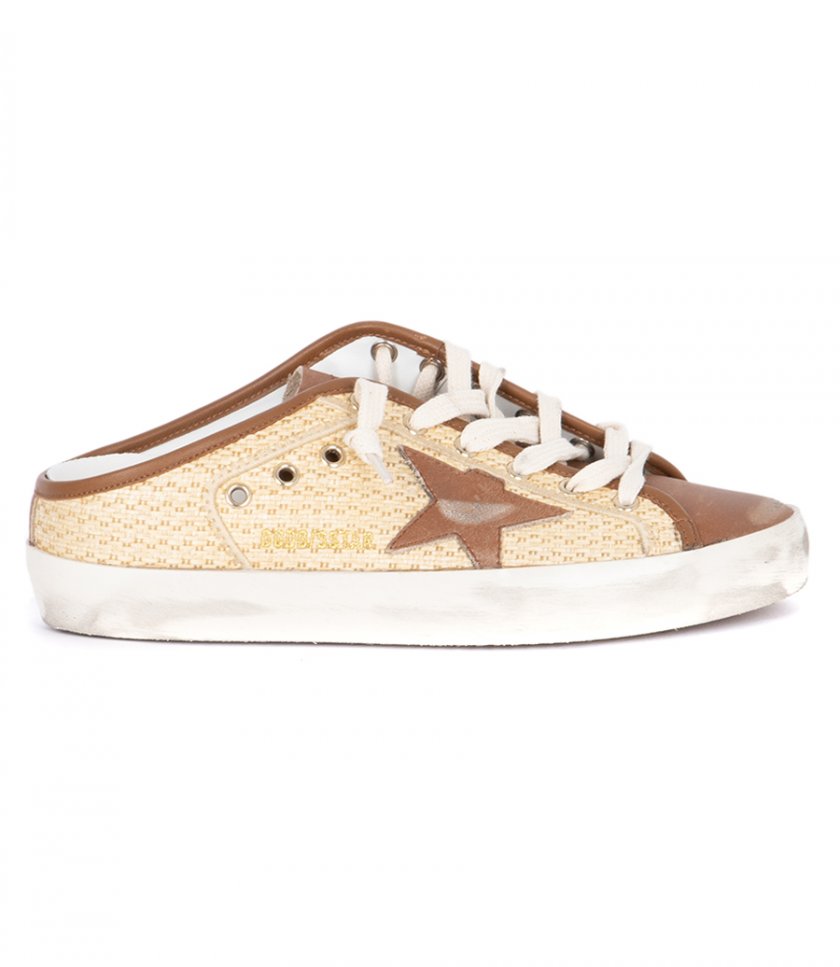 GOLDEN GOOSE  - BROWN LEATHER STAR SUPER-STAR SABOT