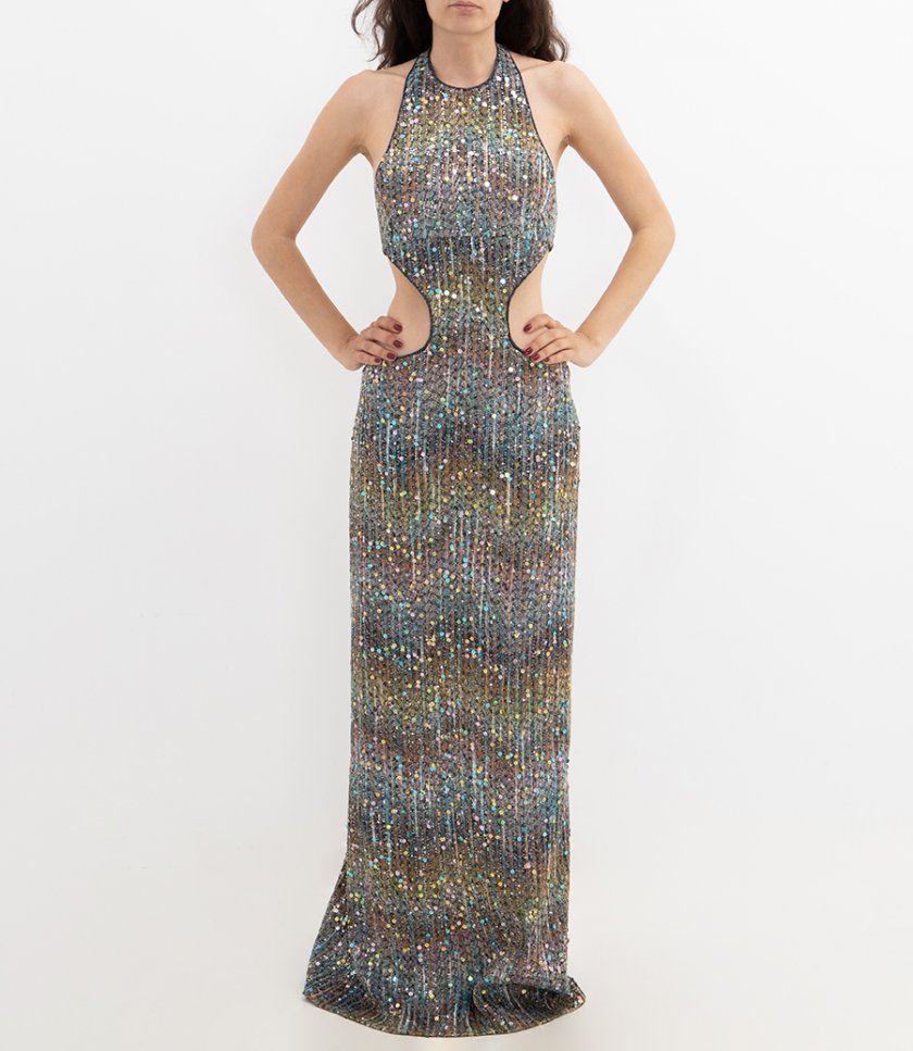 SLEEVELESS LONG DRESS WITH SEQUINS