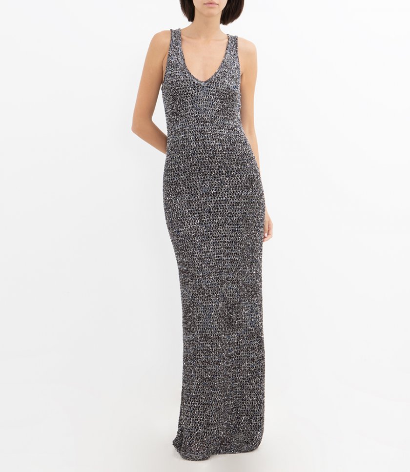 SLEEVELESS LONG DRESS WITH SEQUINS