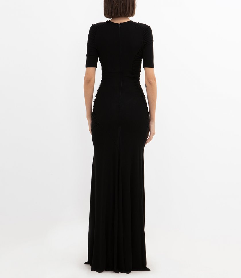 SHORT SLEEVE GATHERED GOWN
